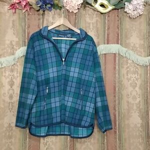 (Catalina) Blue Plaid Fleece Pullover 1/4 zip -Med